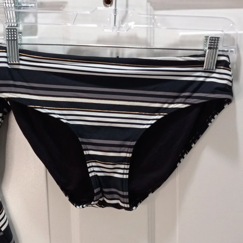 Black/Grey/White & Gold Stripes 2 Piece Swim Suit. Size XS-S - Picture 3 of 7